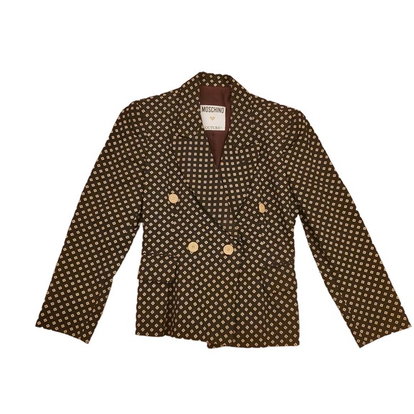 Vintage Moschino Couture! Brown Diamond Pattern Suit Jacket Size 6